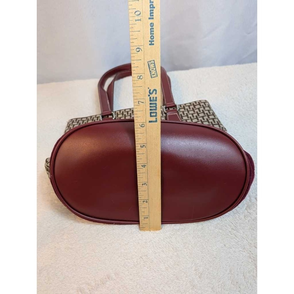 Tommy Hilfiger Monogram Tote Bag Burgundy Leather Trim Shoulder‎ Bag - Picture 10 of 11
